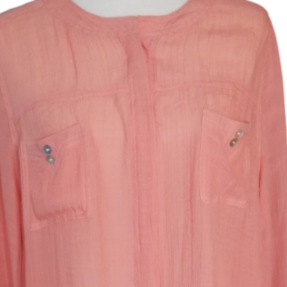 Asymmetrical Pink Long Sleeve Blouse with Mandarin Collar - Picture 4 of 8